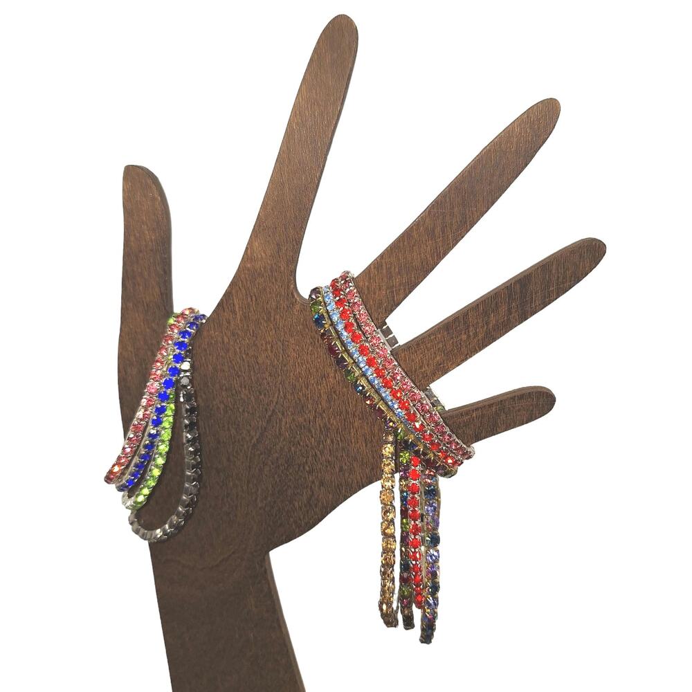Single Row Stretch Rhinestone Bracelets Set of 12 Assorted Colors